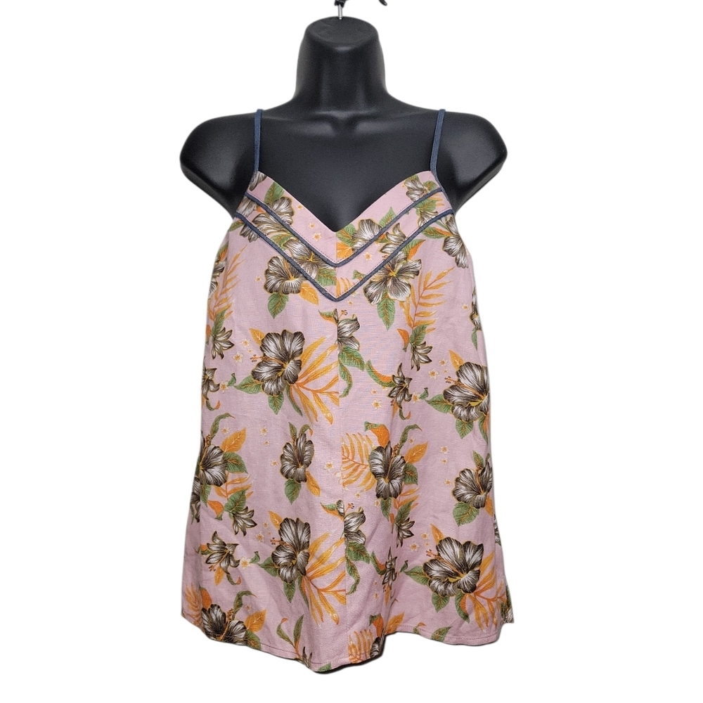 Current Air Linen Cami Tank Pink Floral Size Medium
